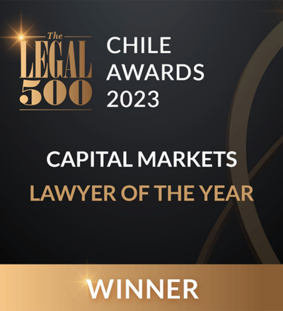 We are tremendously proud of our partner Cristián Fabres Ruiz, who was recognized yesterday by The Legal 500 (Legalease) as #LawyerOfTheYear in the #CapitalMarkets category, at the awards ceremony ‘The Legal 500 Chile Awards 2023’.